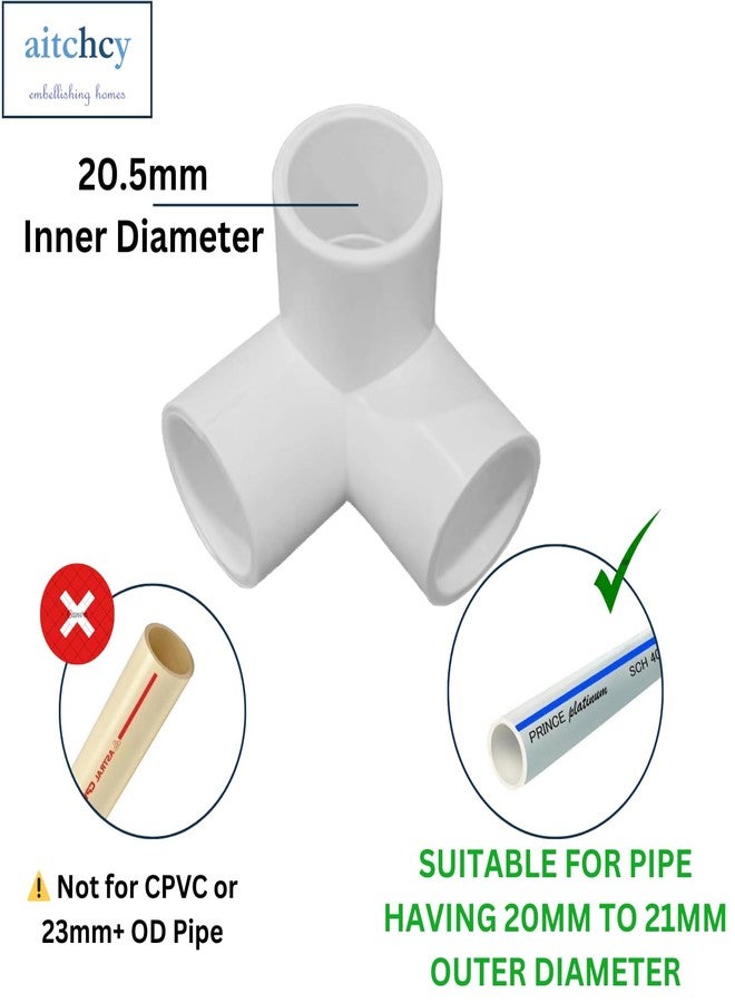 Aitchcy 3 Way PVC Elbow Connector for 20mm to 21mm Outer Diameter Pipes | Heavy Duty | 3 Way Pipe Jointer for DIY, Furniture, Frame, Structure| 3 Way Connectors | Not for CPVC or 23mm+ OD Pipe (12Pc) - Image 2